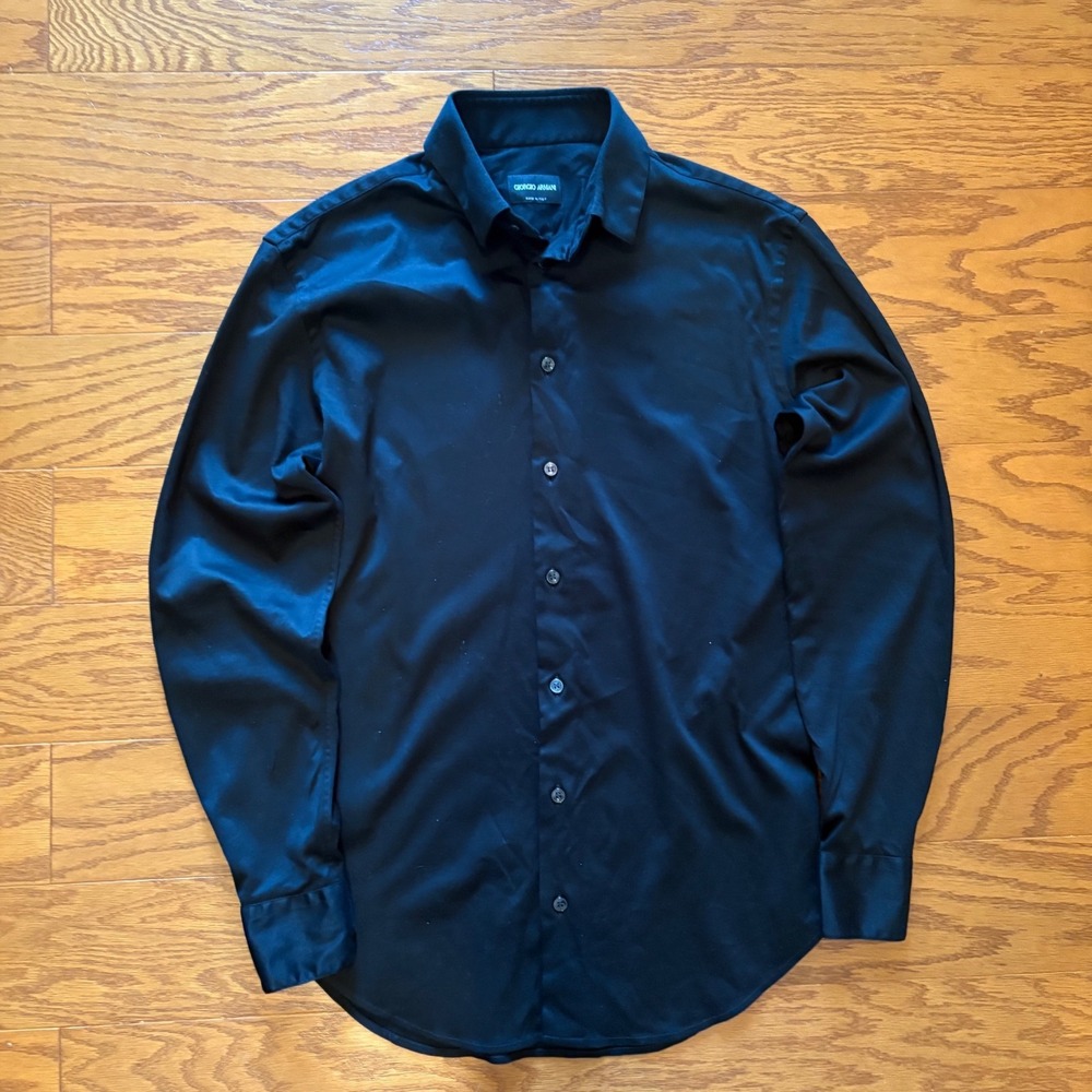 Giorgio Armani Mens Black Button Down Dress Shirt Made in Italy Size 39